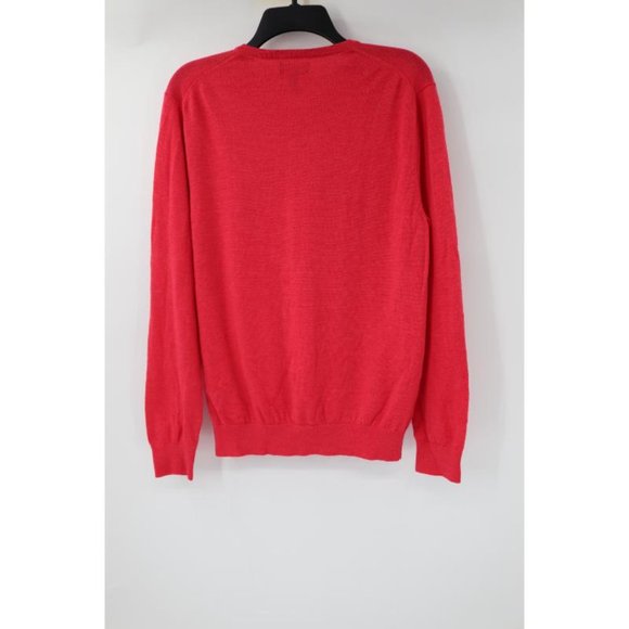 bonobos sweater Mens Large V-neck slim fit red merino wool knit jumper solid - Picture 6 of 9